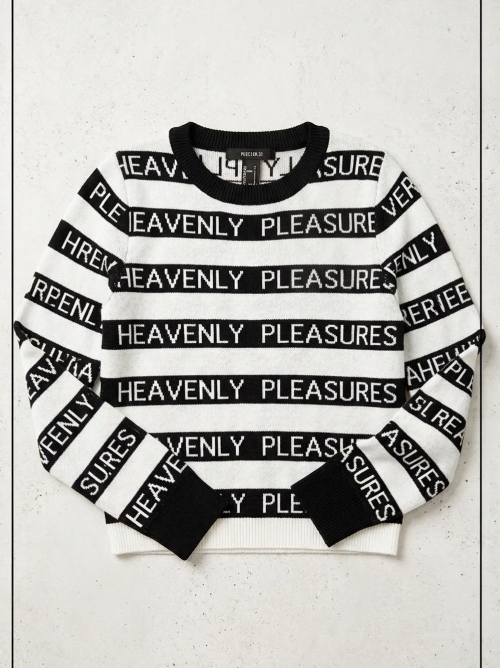 Forever 21 Heavenly Pleasure Striped Graphic Knit Crewneck Sweater White Black S